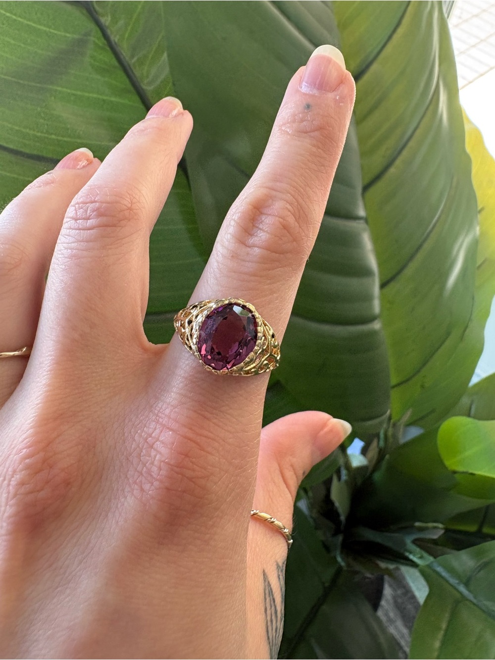 Vintage-Inspired Filigree Ring with Amethyst Colored Purple Crystal